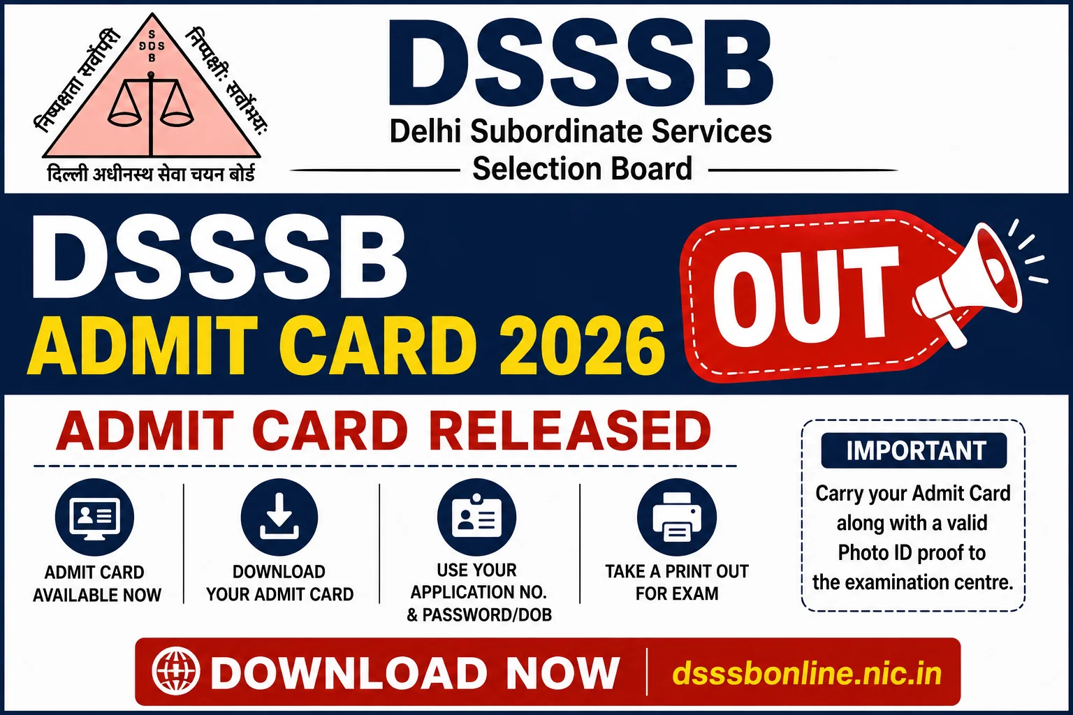 DSSSB Admit Card 2026 Out