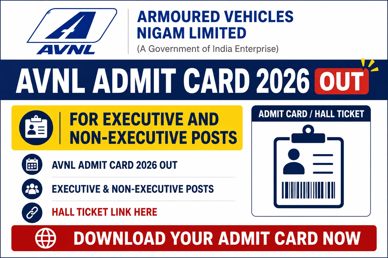 AVNL Admit Card 2026 Out