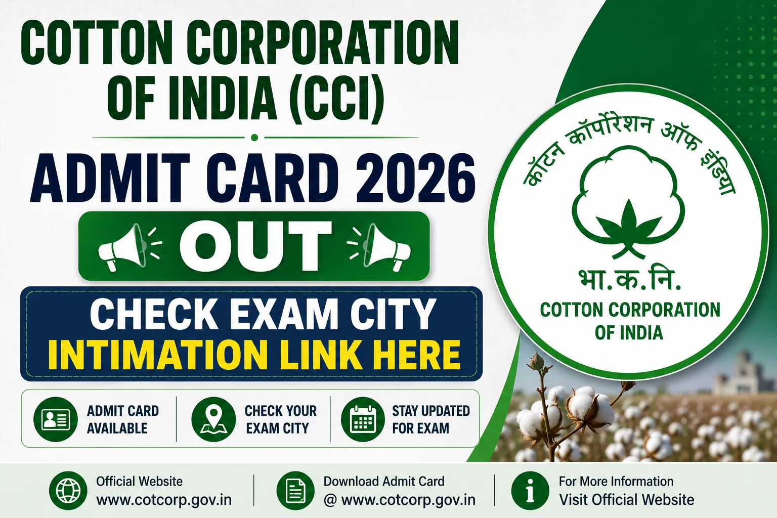 Cotton Corporation of India (CCI) Admit Card 2026 Out